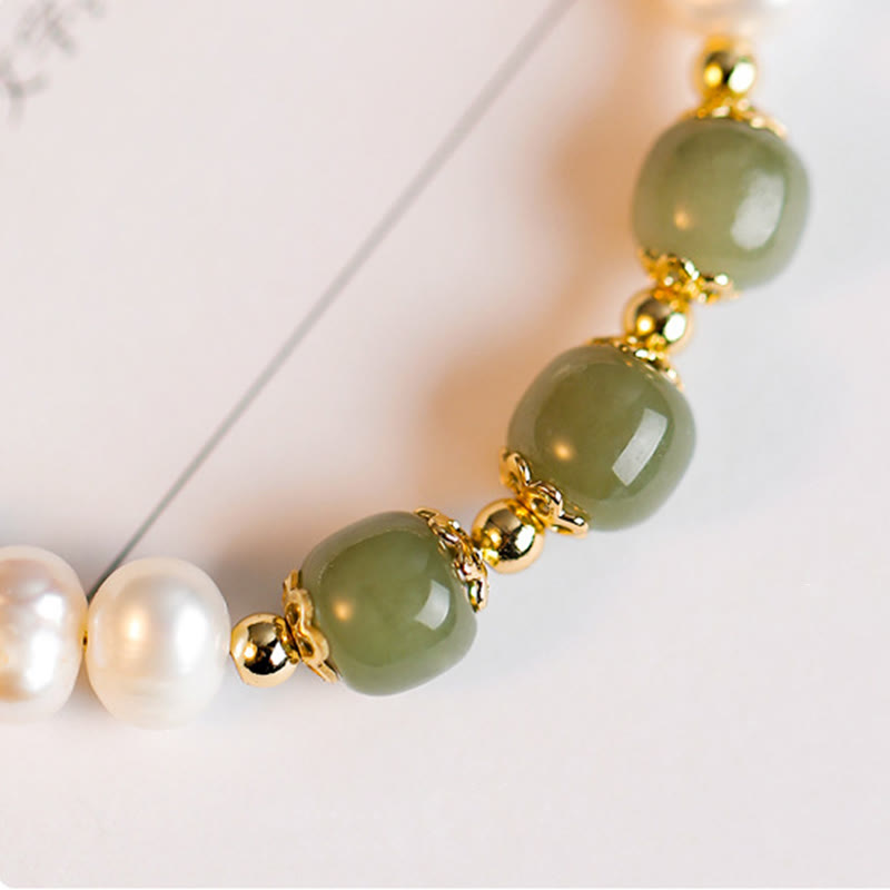 14K Gold Plated Pearl Hetian Jade Bead Bracelet for Harmony