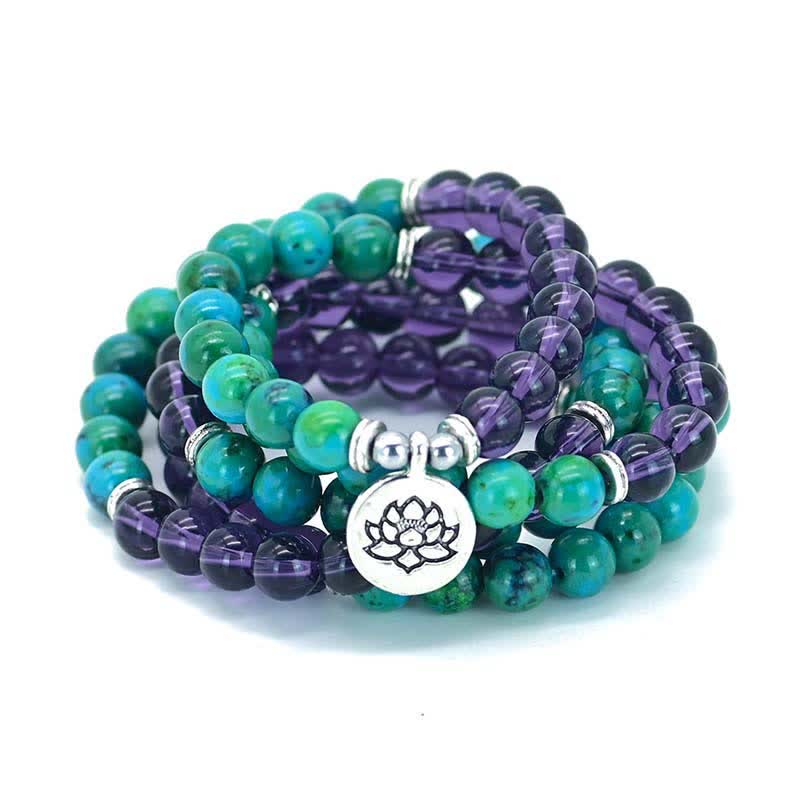 Amethyst Green Aventurine Lotus Bracelet for Spiritual Balance