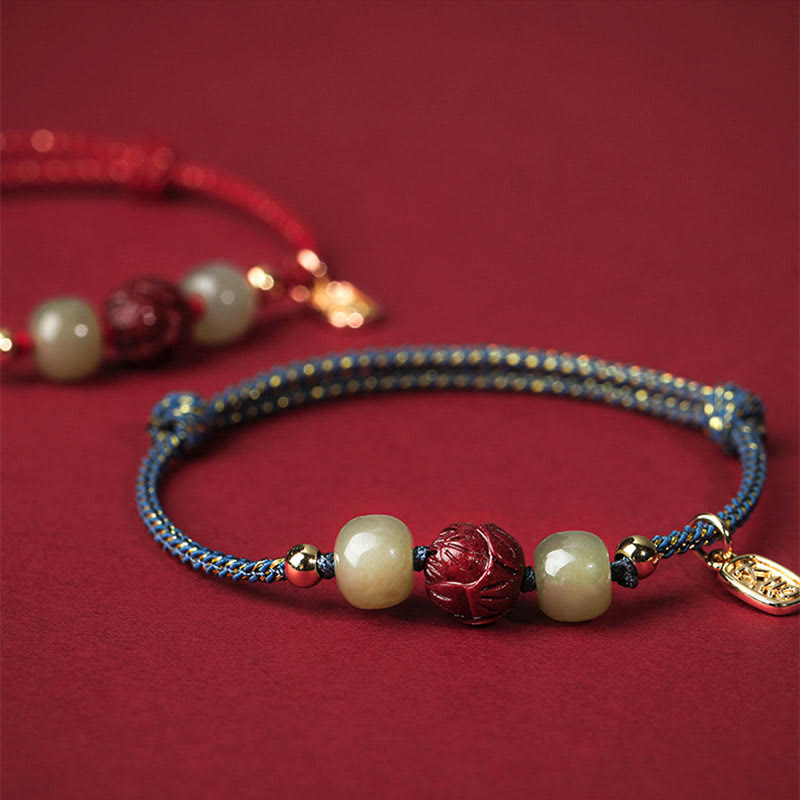 14K Gold Plated Hetian Jade Lotus Luck Bracelet