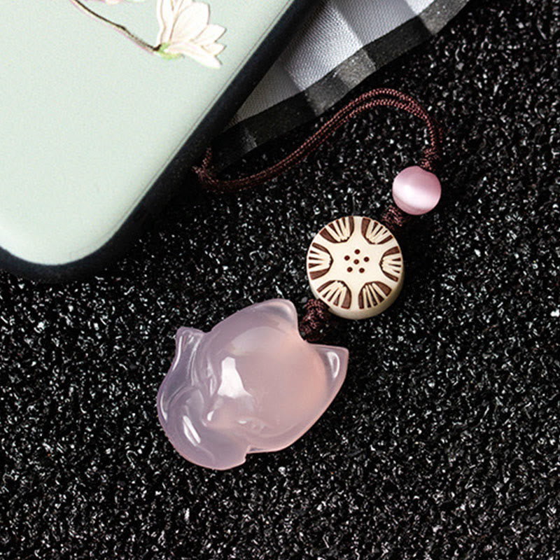 Natural Chalcedony Fox Harmony Zen Decor Hanging