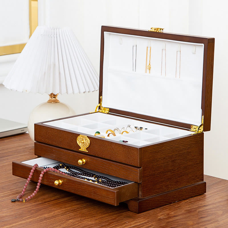 Three-Layer Wooden Jewelry Box for Zen Decor Storage
