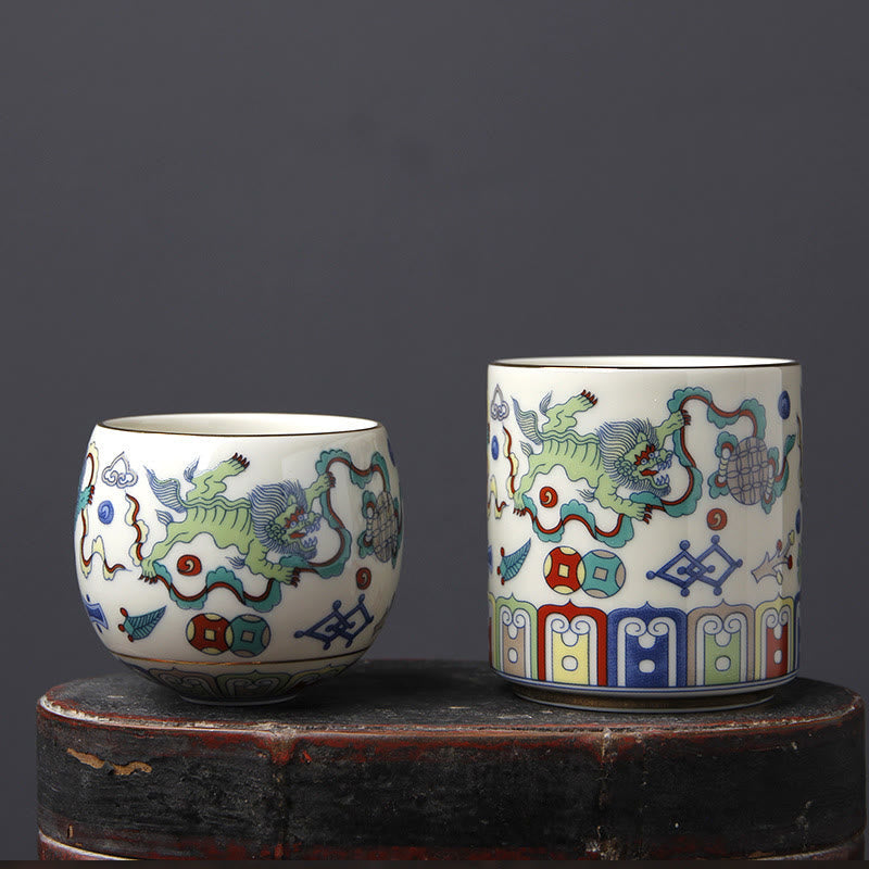 Vintage Ceramic Teacup with Plum Blossom Pine Bamboo Motifs