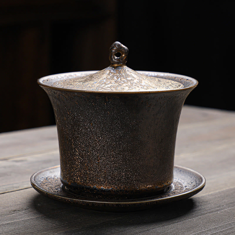 Rust Glaze Ceramic Gaiwan Tea Cup 230ml for Mindful Rituals
