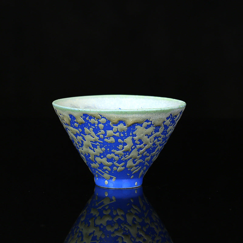 Retro Blue Red Gradient Lotus Ceramic Teacup Bowl