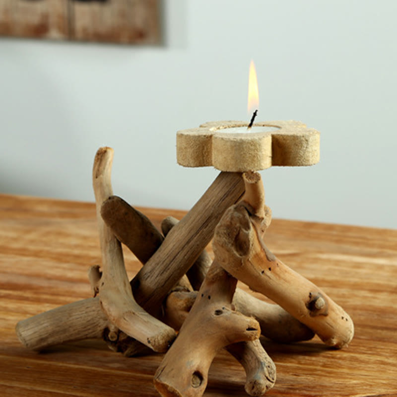 Fir Wood Spiritual Candle Holder for Meditation Altar 16cm