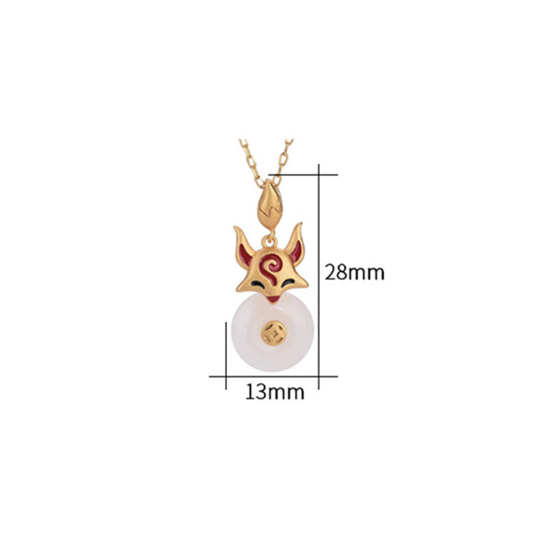 White Jade Protection Necklace with Copper Fox Coin Pendant