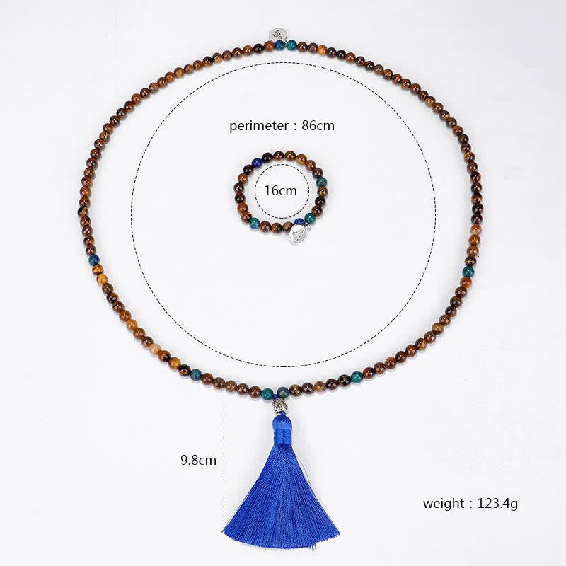 108-Beads Tiger Eye Strength Bracelet with Buddha Tassel