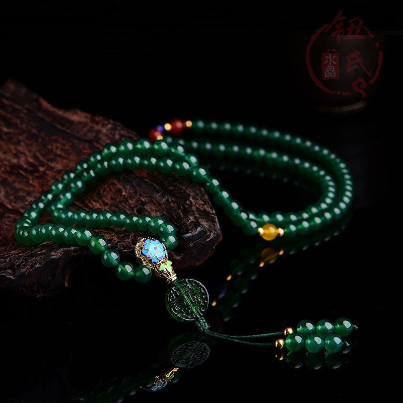 108 Beads Green Agate Mala Bracelet for Success & Power