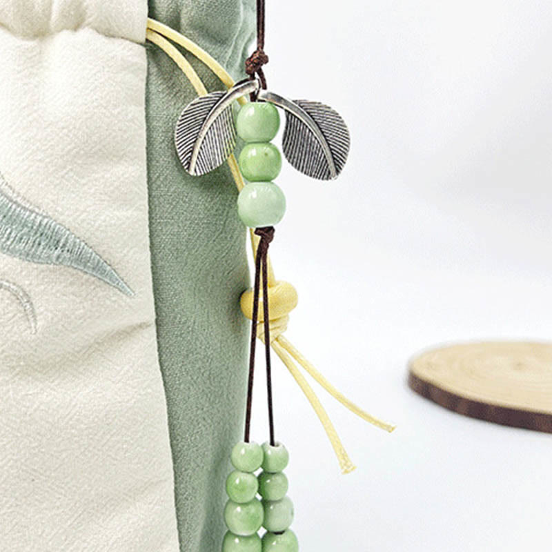 Embroidered Butterfly Lotus Cotton Linen Tote Bag 20cm