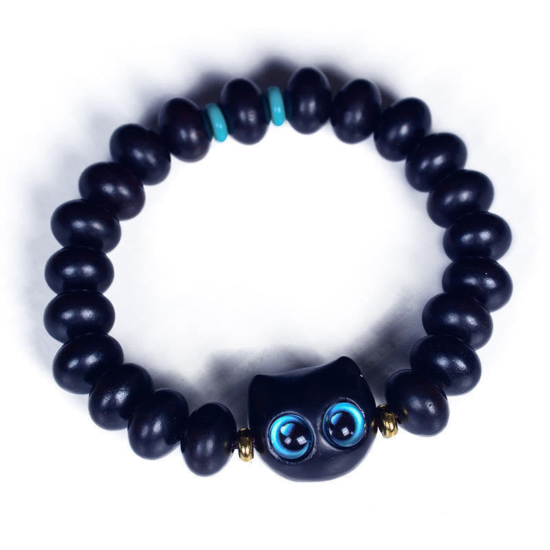 Ebony Wood Peace & Balance Bracelet with Cat Motif