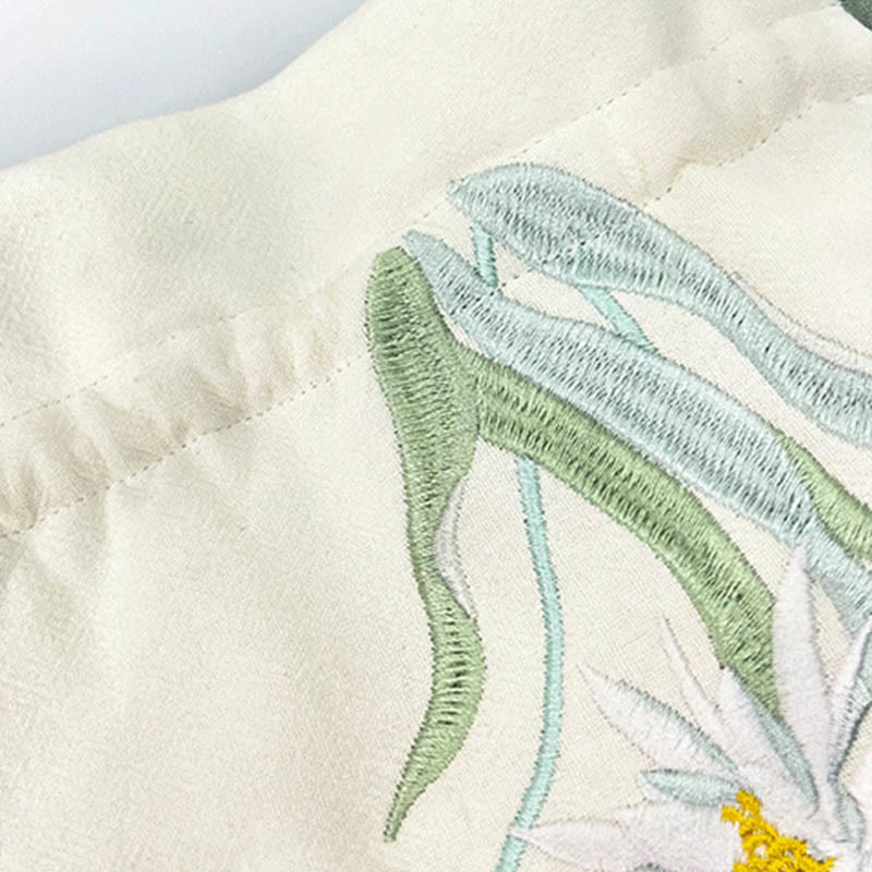 Embroidered Butterfly Lotus Cotton Linen Tote Bag 20cm