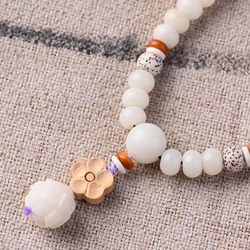 Unisex Lotus Bracelet with White Jade, Bodhi Seed & Blessings