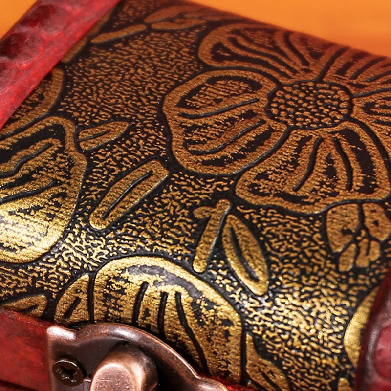Retro Small Wood Jewelry Box with Golden Grape Design | Zen Decor