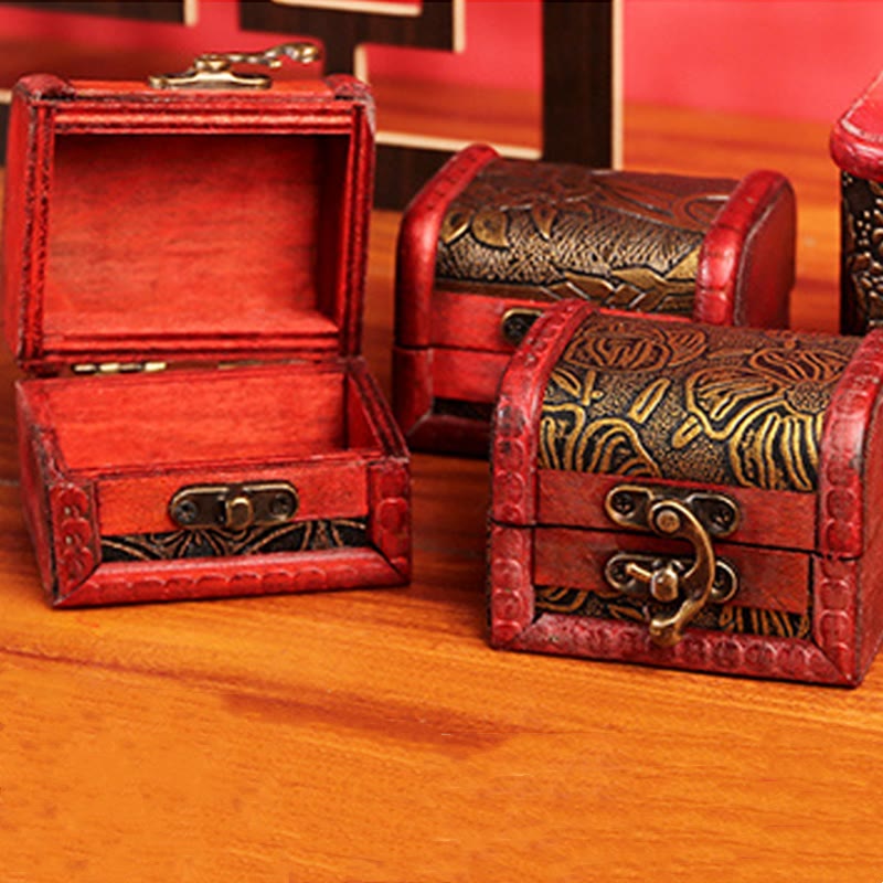 Retro Small Wood Jewelry Box with Golden Grape Design | Zen Decor
