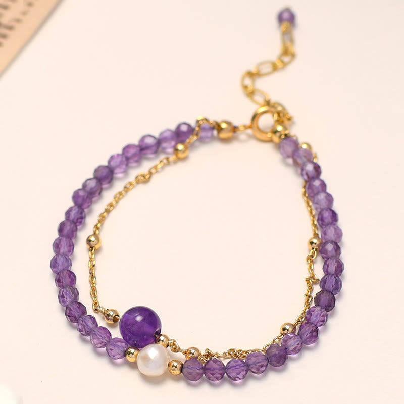 Amethyst 14K Gold Plated Double Layer Healing Bracelet