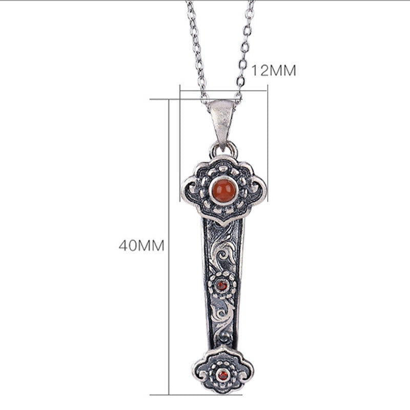 925 Sterling Silver Jade Necklace with Ruyi Handle for Blessings