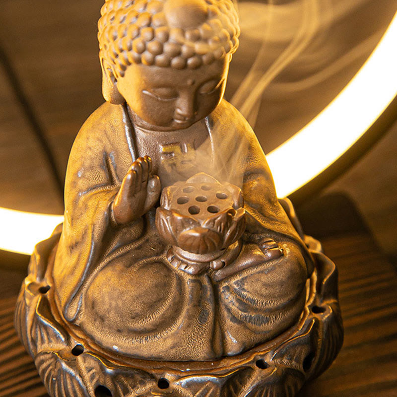 Buddha Lotus Backflow Ceramic Incense Burner with Light