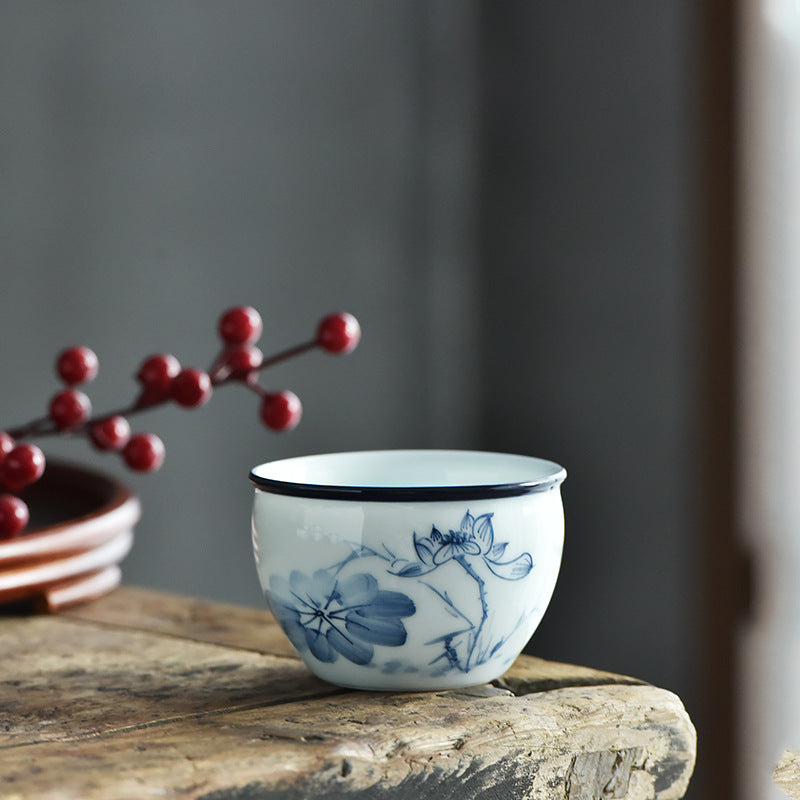 Ceramic Zen Meditation Teacup 130ml Koi Fish Lotus