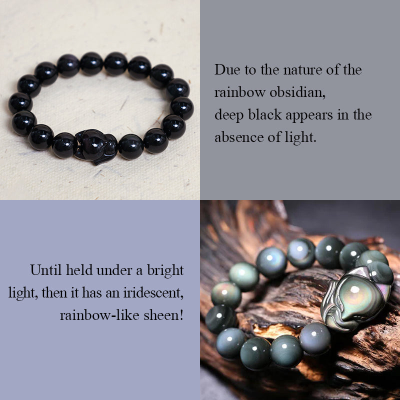 Rainbow Obsidian Healing Bracelet with Fox Charm