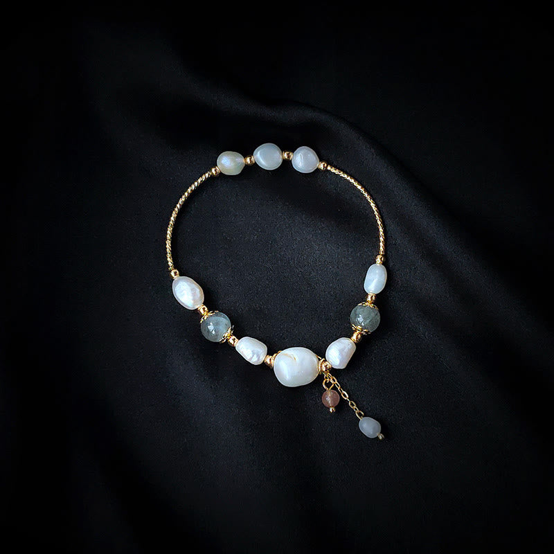 Pearl Moonstone Optimism Bracelet with Strawberry Quartz Beads