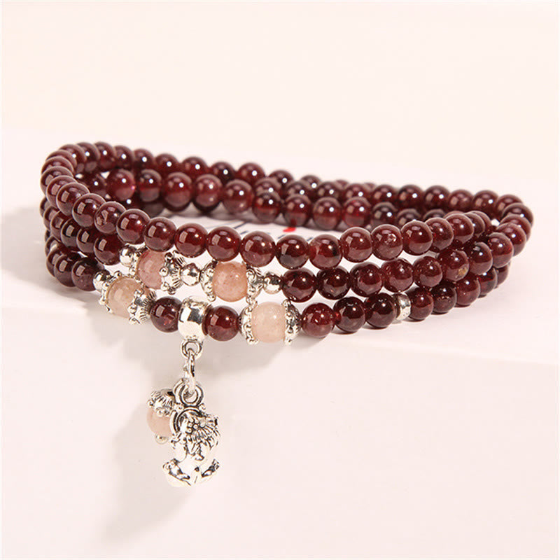 Garnet Triple Wrap Protection Bracelet with Strawberry Quartz