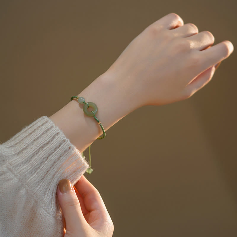 Lotus Jade Peace Buckle Charm Bracelet for Prosperity