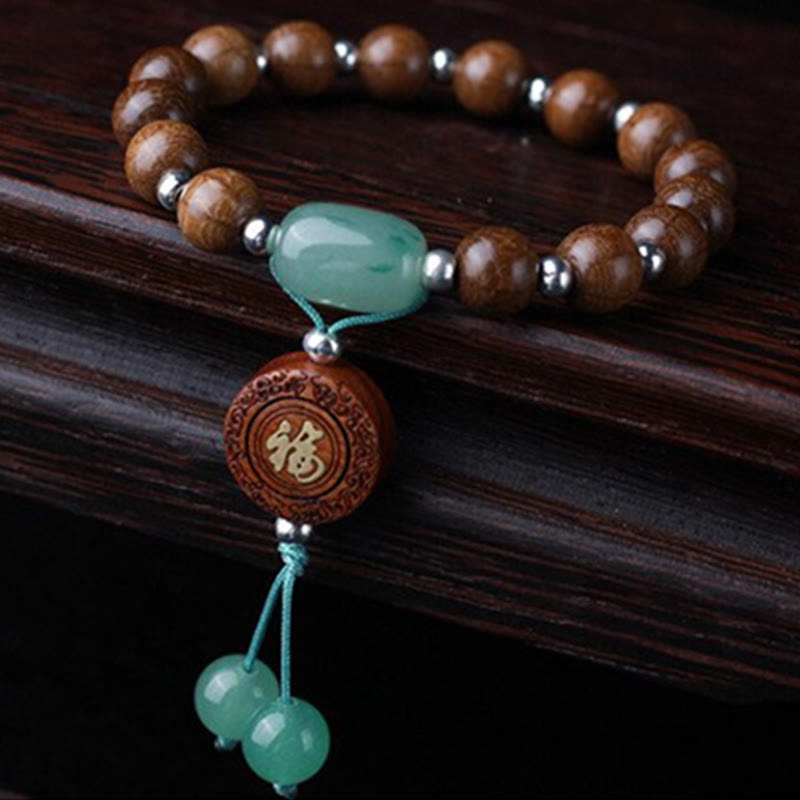 8mm Abelia Biflora Wood Om Mani Padme Hum Bracelet Protection