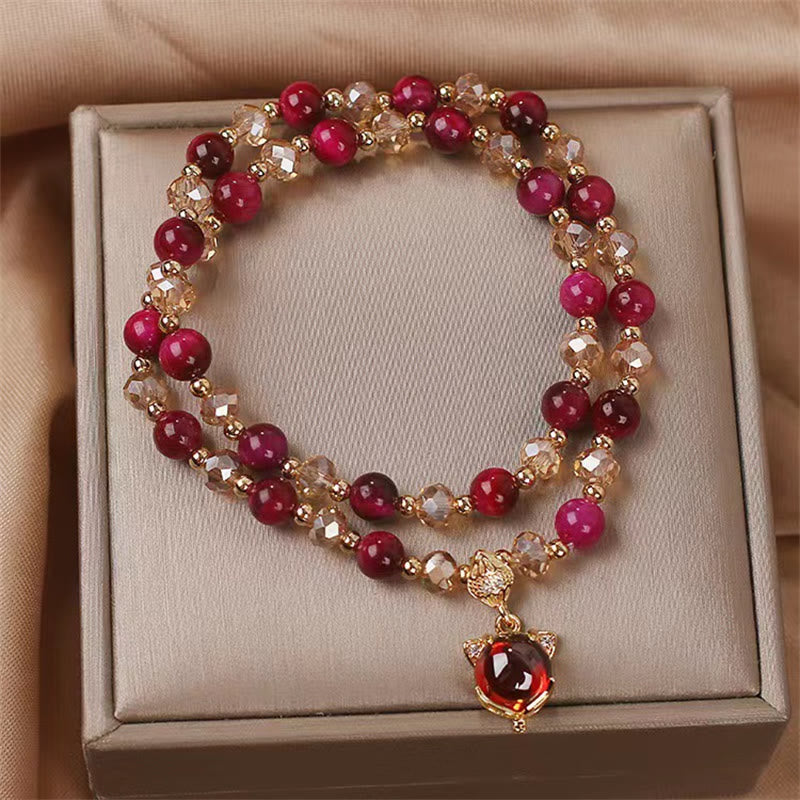 Red Tiger Eye Double Wrap Protection Bracelet for Balance