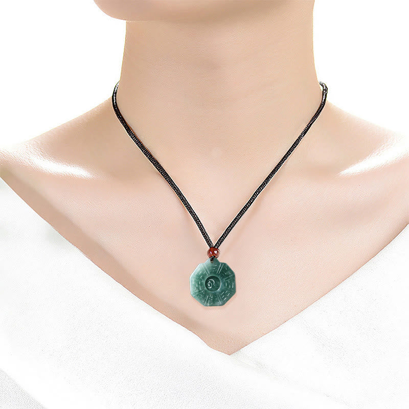Natural Jade Feng Shui Bagua Yin Yang Prosperity Necklace