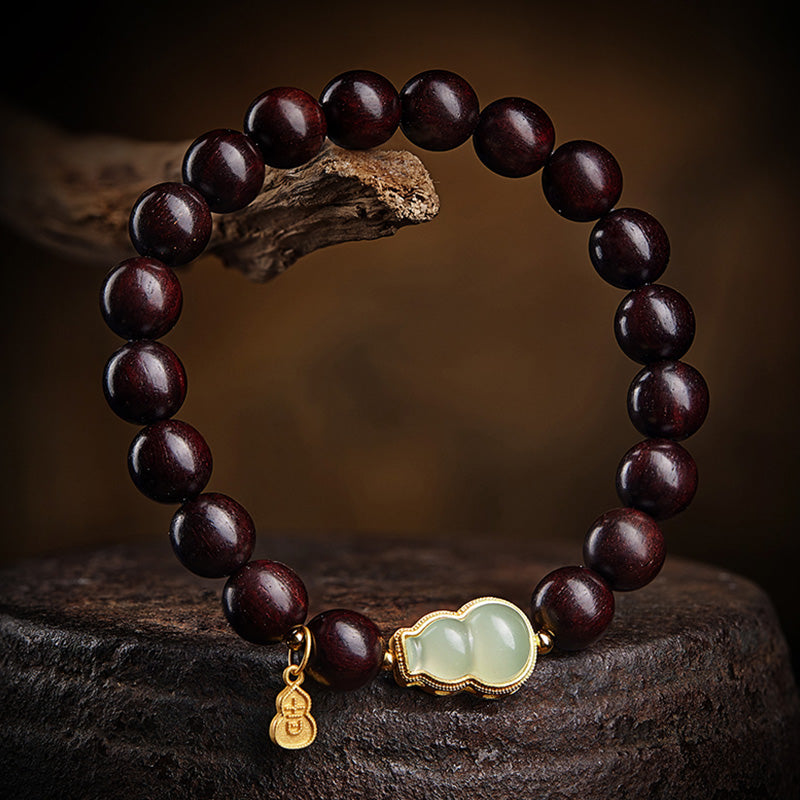 Small Leaf Red Sandalwood Jade Bracelet for Calm & Protection