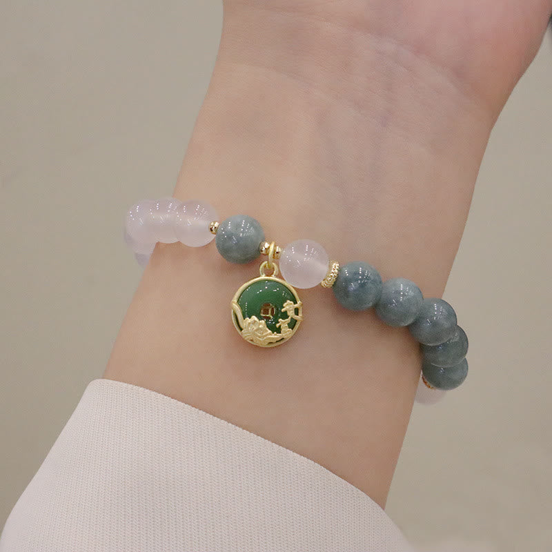 White Agate Jade Protection Bracelet 8mm with Lotus Peace Buckle