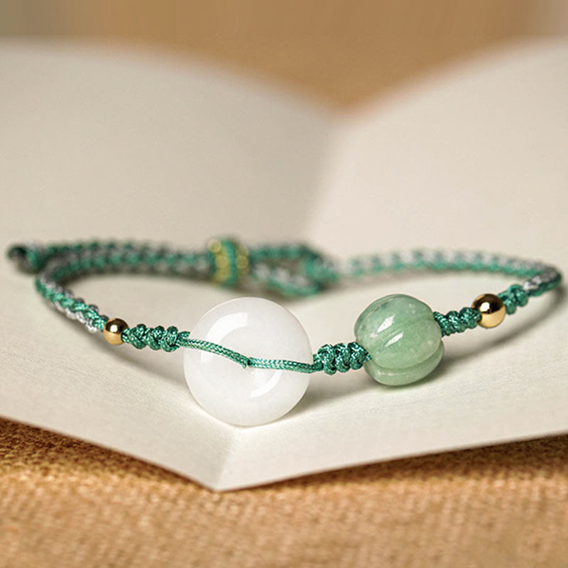 White Jade Peace Buckle Pumpkin Bead Bracelet for Protection