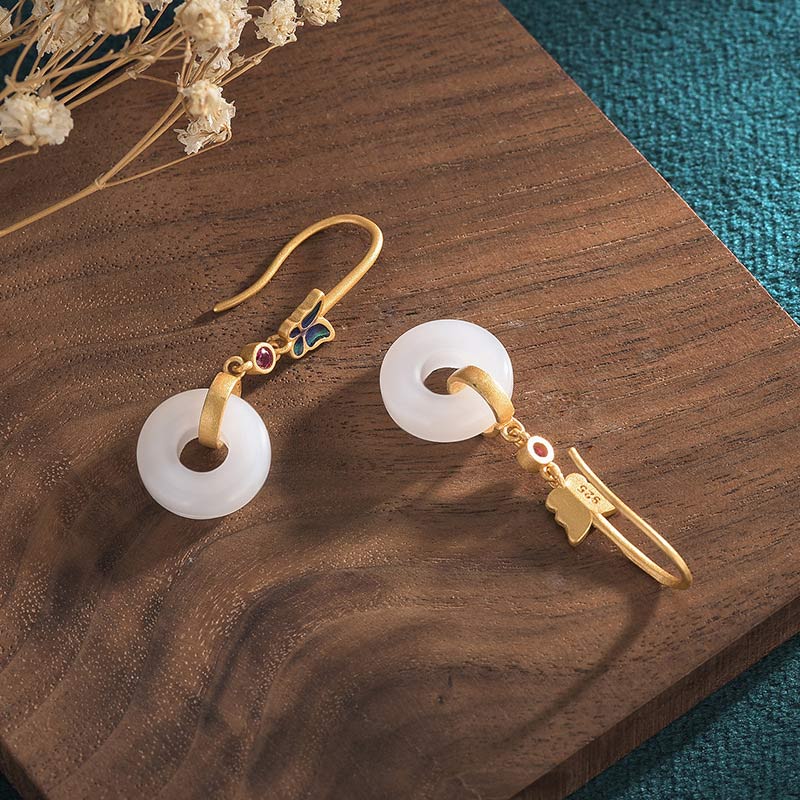 White Jade Butterfly Fortune Earrings 40mm Drop