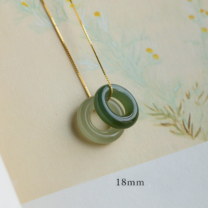 14mm Natural Jade & Cyan Jade Peace Necklace for Luck & Abundance