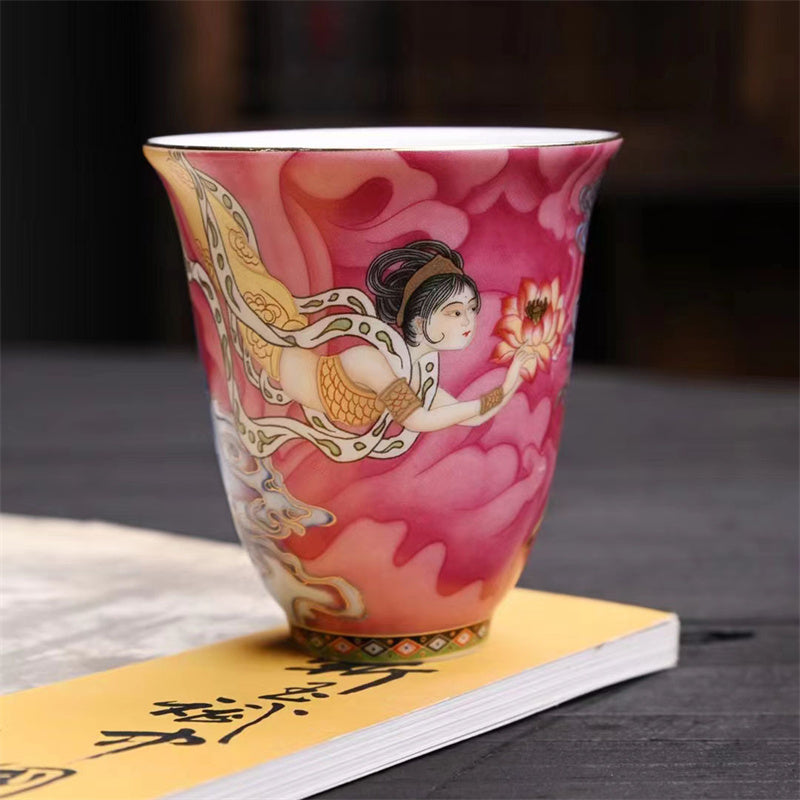 Dunhuang Flying Apsaras Ceramic Tea Cup 100ml Zen Decor