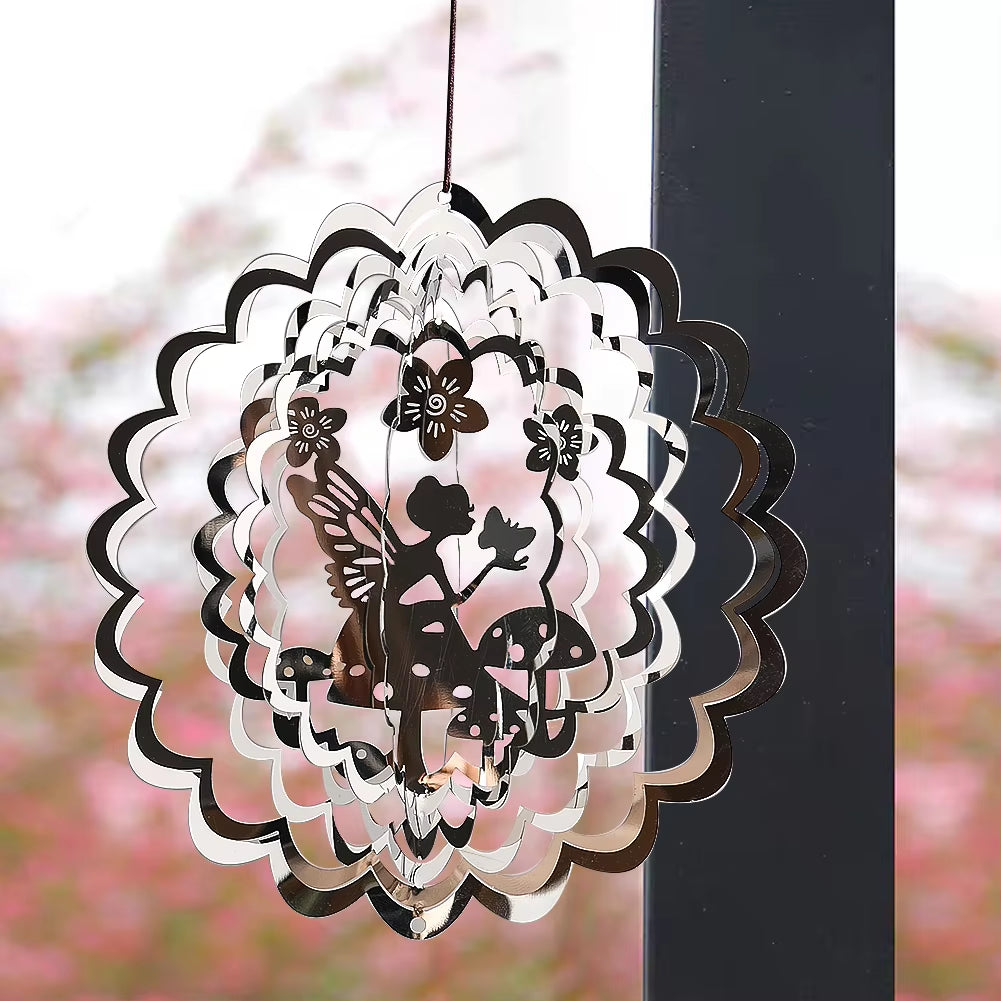 Fairy Sublimation Wind Spinner 3D Rotating Wind Chimes Catcher Mirror Reflection Hanging Pendant Lawn Garden Decor Bird Scarer