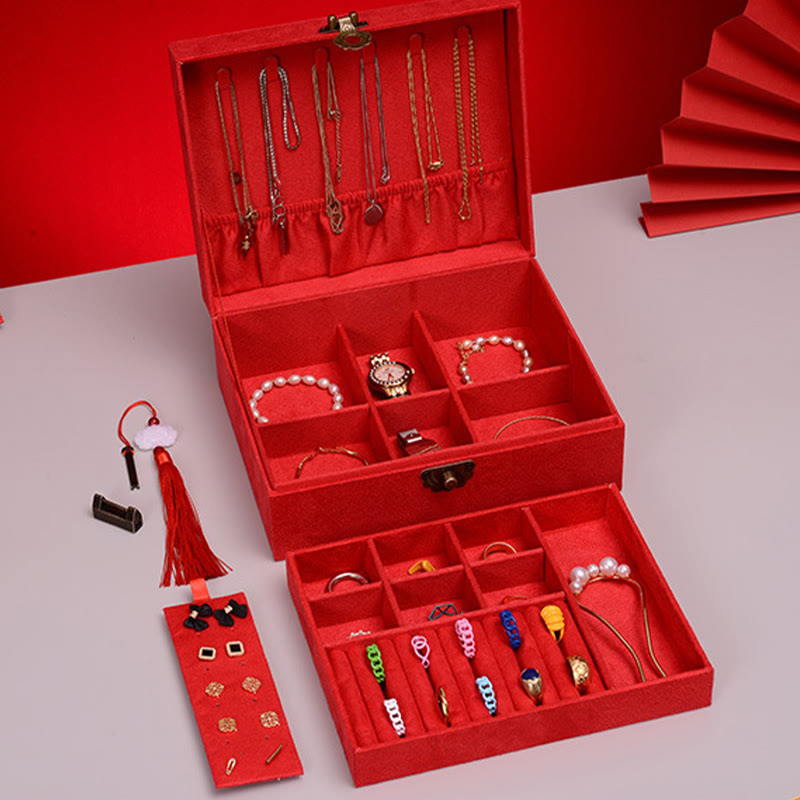 Two-Layer Flannel Jewelry Box with Lock for Zen Decor