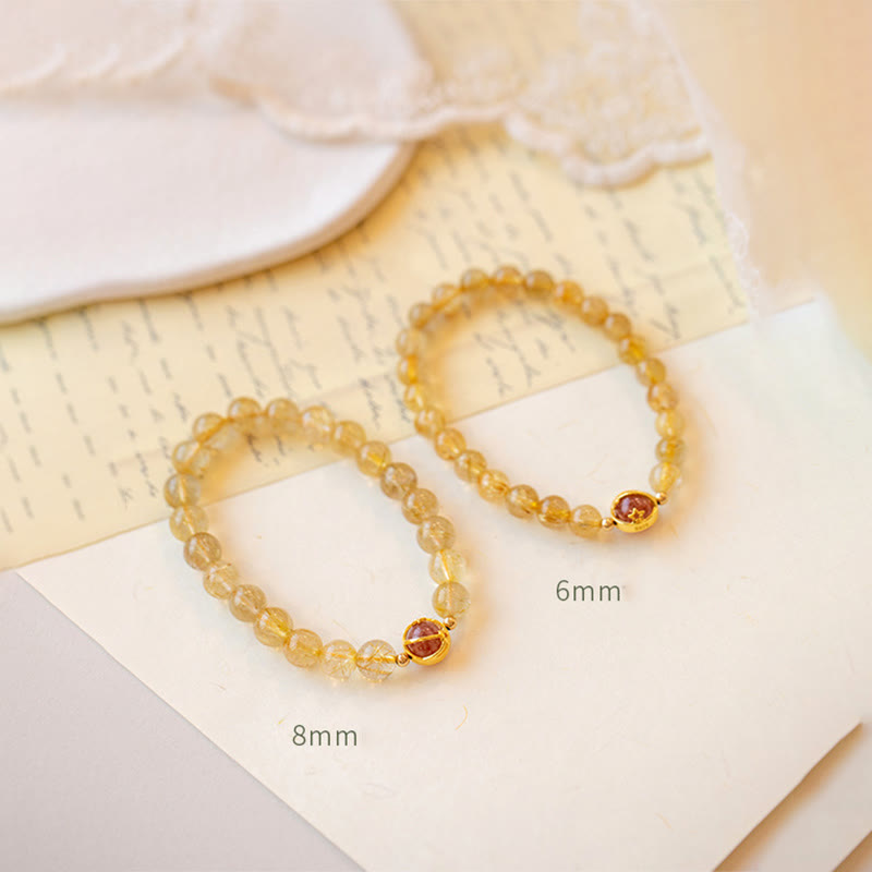 6mm Golden Rutilated Quartz Strawberry Quartz Protection Bracelet