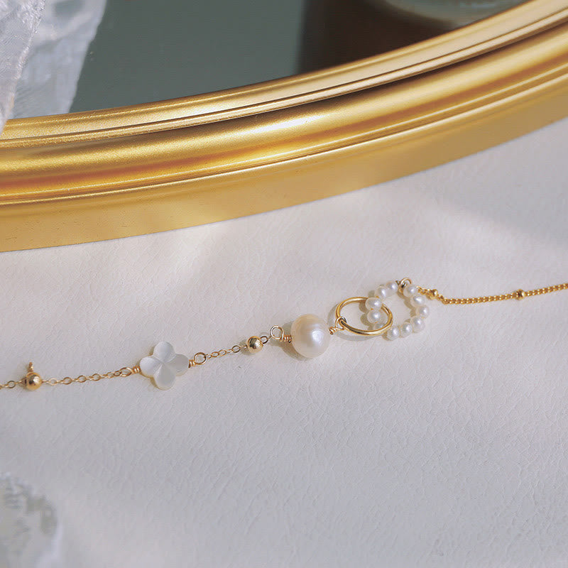 14K Gold Plated Pearl Double Peace Buckle Bracelet