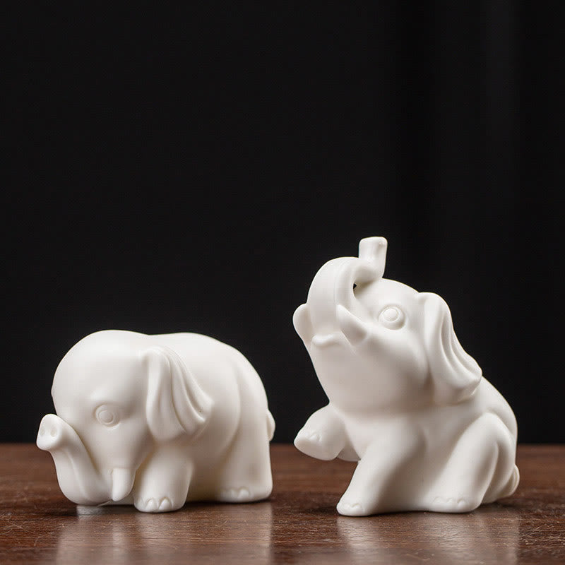 White Porcelain Elephant Figurine Spiritual Strength Decor