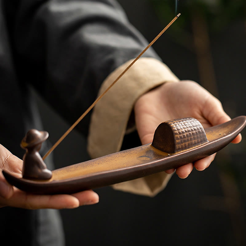 Ceramic Meditation Incense Burner | Lonely Fisherman Design
