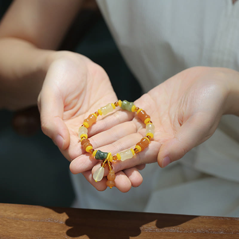 Golden Silk Jade Gourd Wealth Charm Bracelet