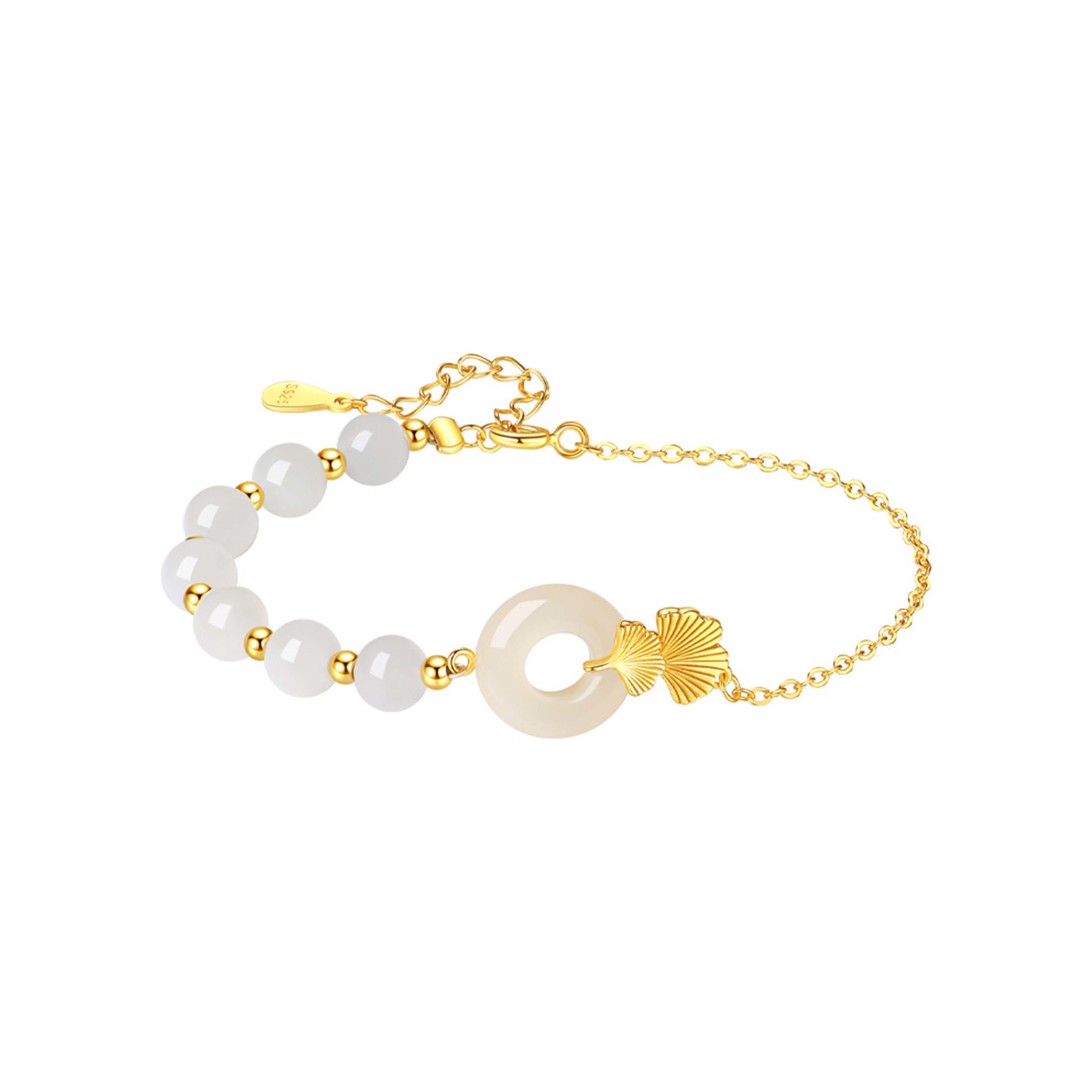 Sterling Silver Hetian White Jade Peace Buckle Luck Bracelet
