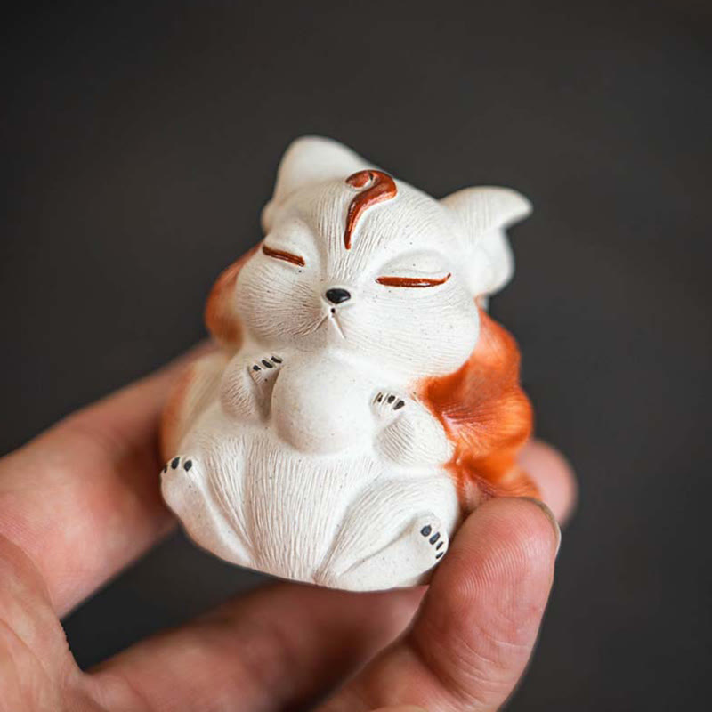 Mini Nine-Tailed Fox Purple Clay Desk Decoration for Zen