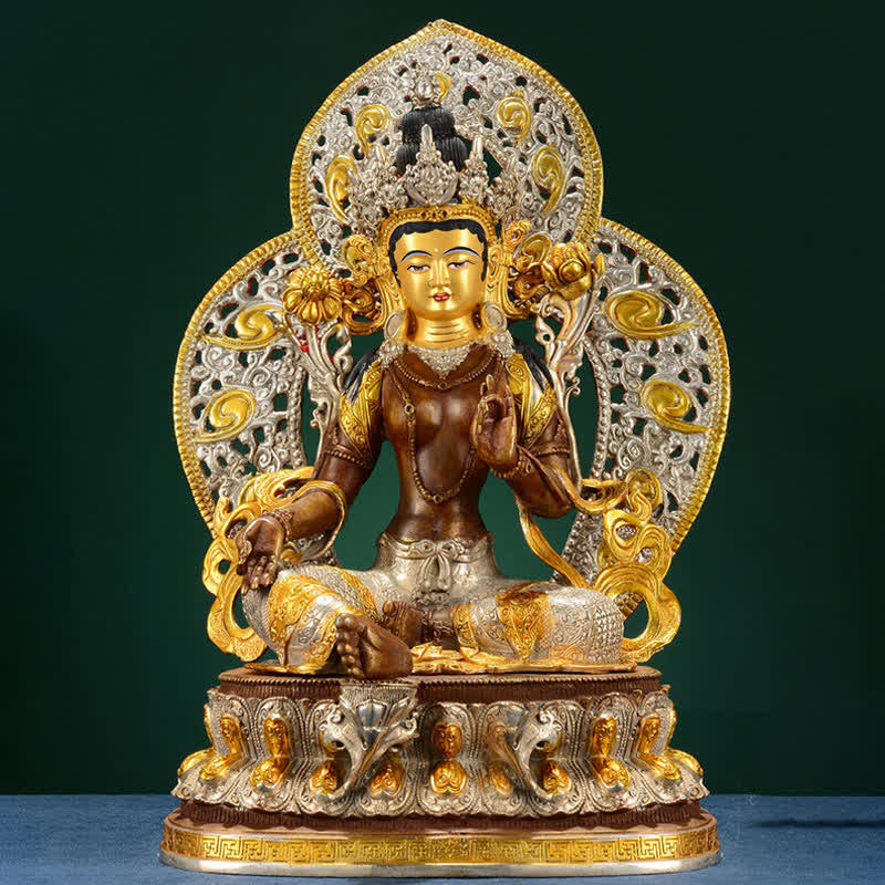 10 Inch Green Tara Copper Buddha Statue for Hope & Protection