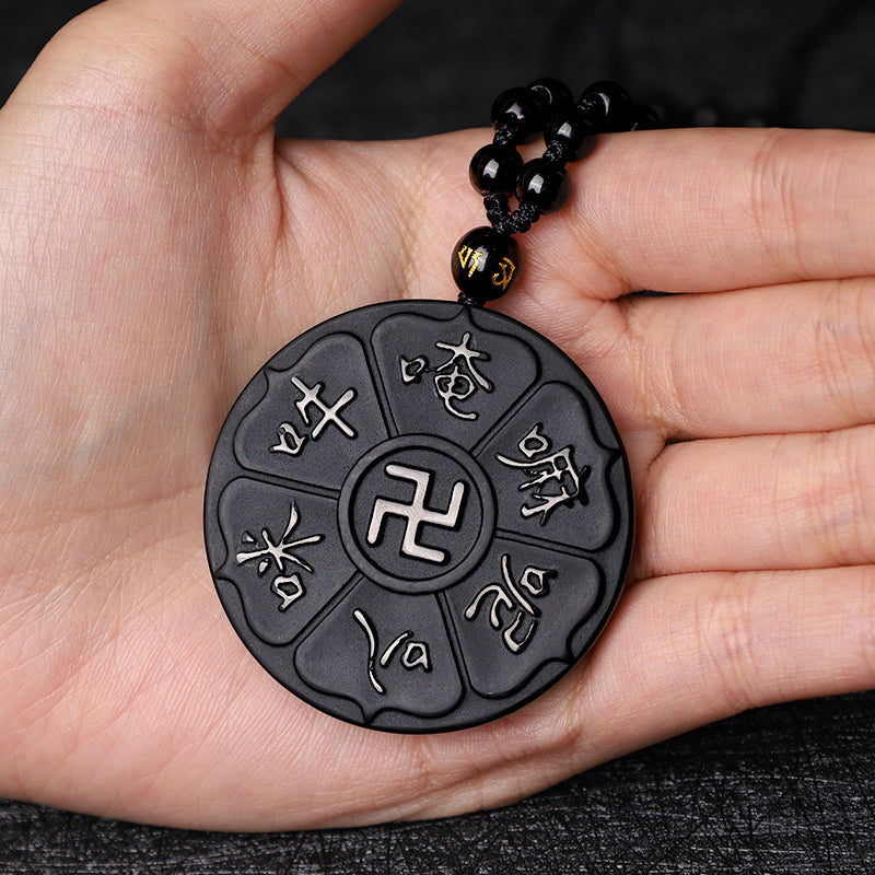 Black Obsidian Om Mani Padme Hum Necklace for Spiritual Luck