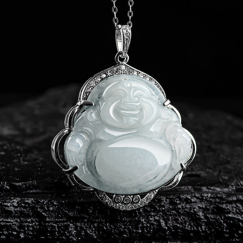 925 Sterling Silver Jade Necklace | Laughing Buddha Abundance