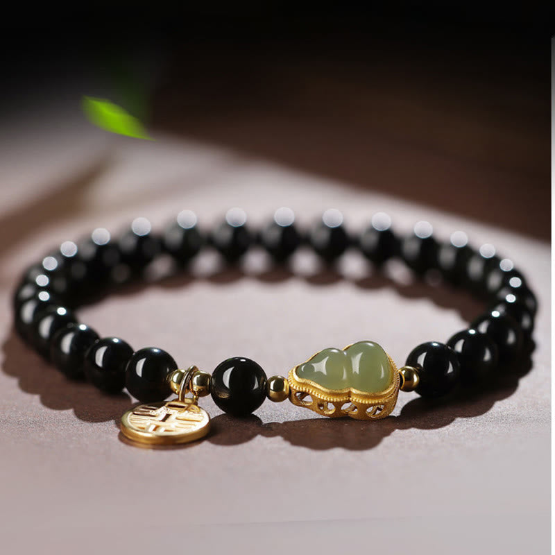 8mm Black Obsidian Hetian Jade Strength Bracelet