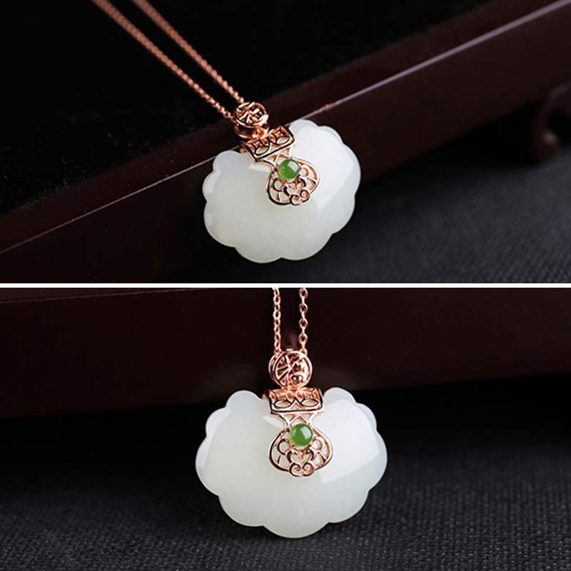 White Jade Blessing Happiness Necklace in 925 Sterling Silver