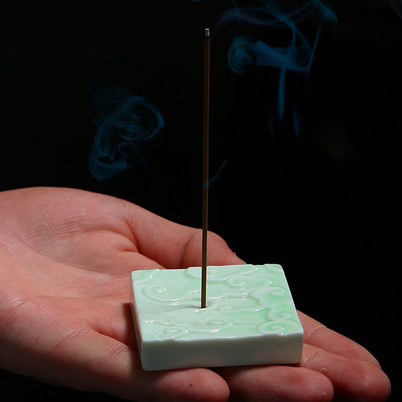Mini Ceramic Incense Burner with Auspicious Cloud Design